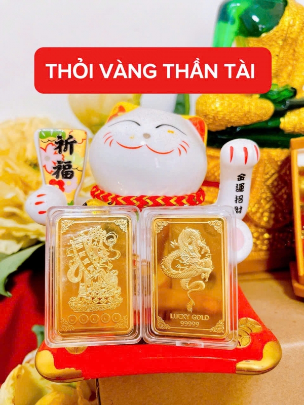 Vàng Miếng Vía Thần Tài được thiết kế tinh xảo, phong cách truyền thống Phong Tục Người Việt